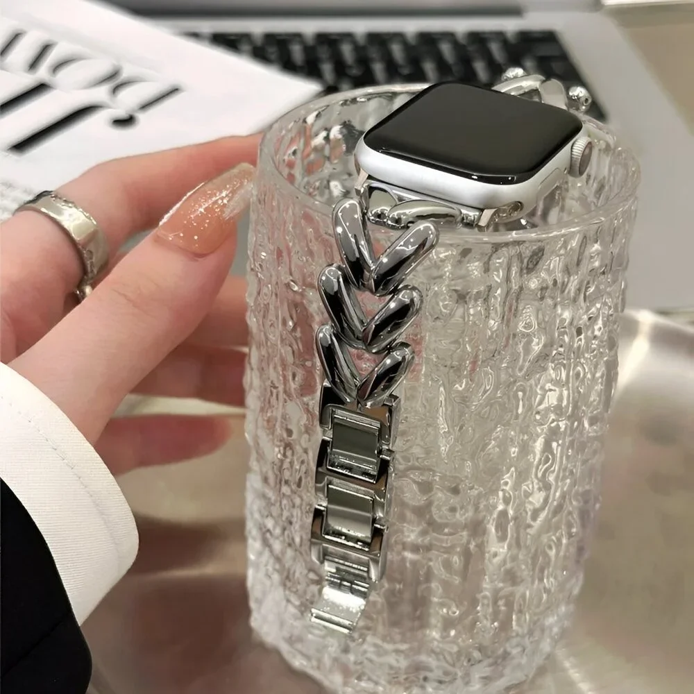 Apple Watch Band Adjustable Stylish Strap Silver Stainless Watch Band - Silver - Picture 9 of 9